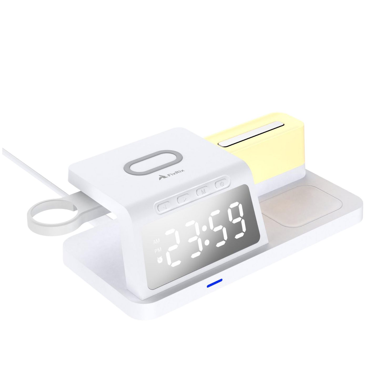 3in1 Qi-Ladestation 15W mit Wecker weiß