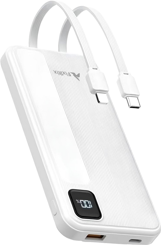 Powerbank 10.000mAh mit Kabel 22,5W weiß