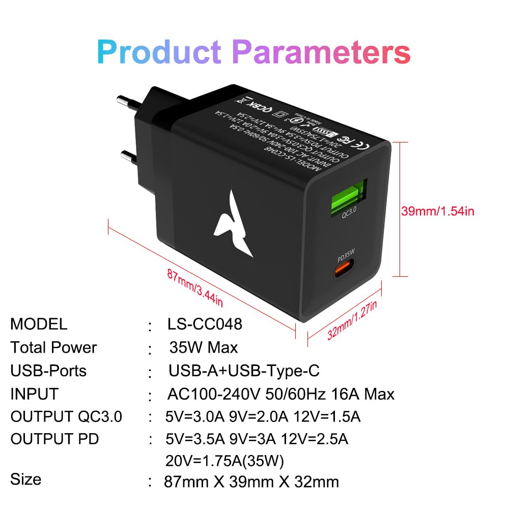 35W USB-C & USB-A Fast Charger Black
