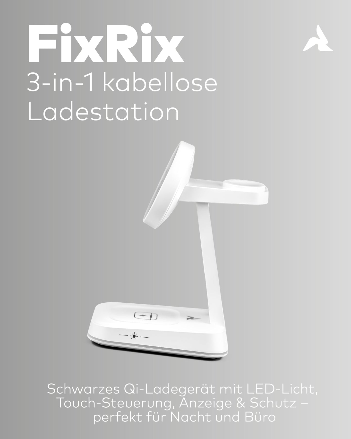 3in1 Qi-Ladestation 15W mit Lampe & Touch schwarz