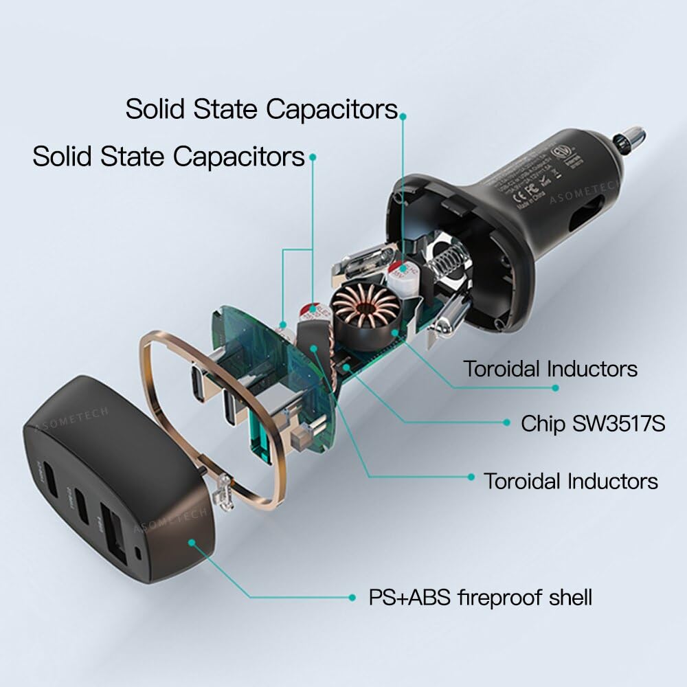 3-Port Car Charger USB-C 30W & QC3.0