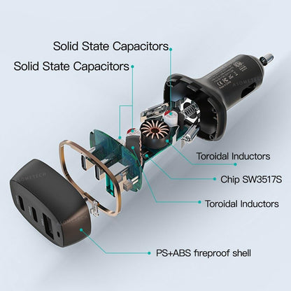 3-Port Car Charger USB-C 30W & QC3.0