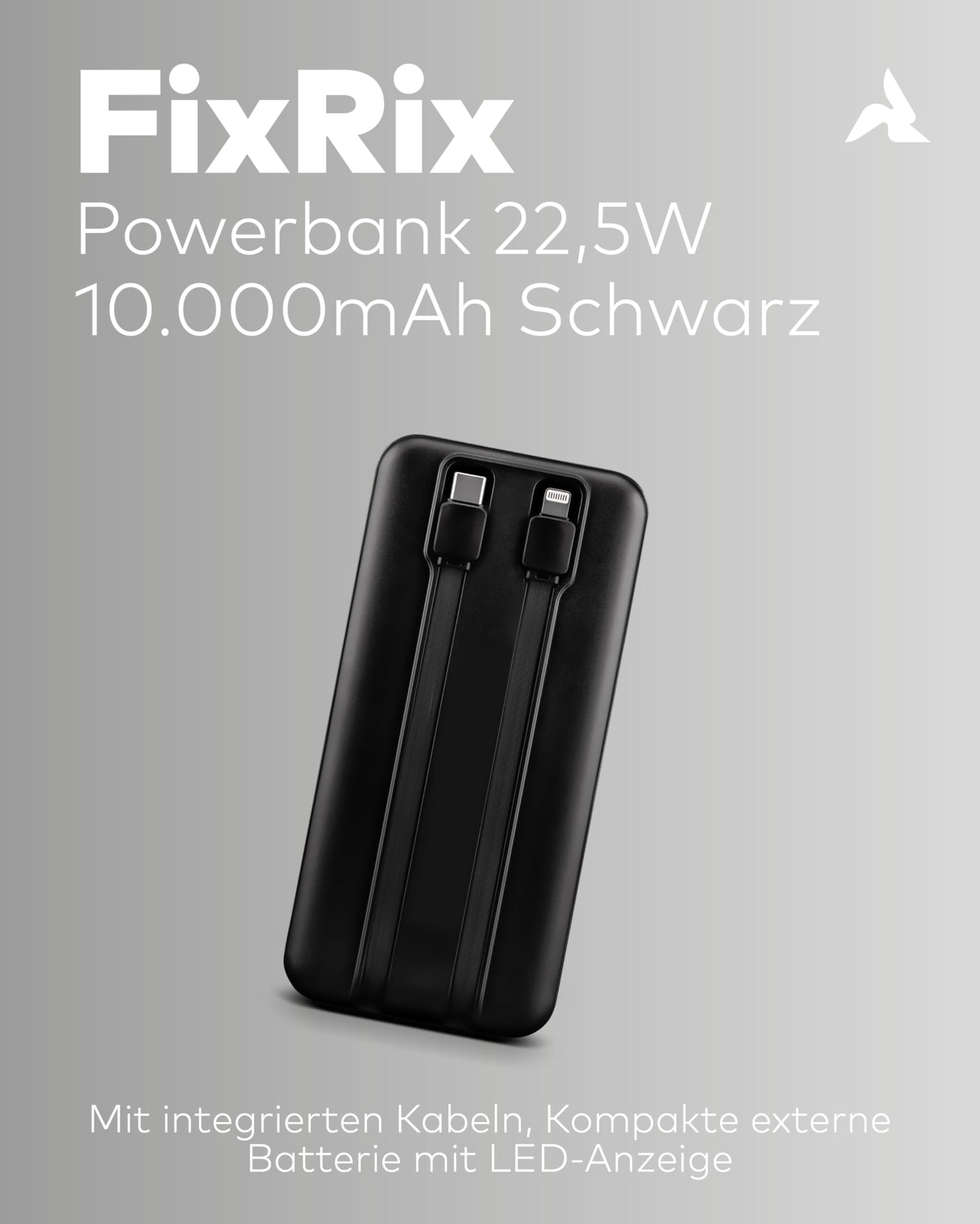 Powerbank 10.000mAh mit Kabel 22,5W schwarz