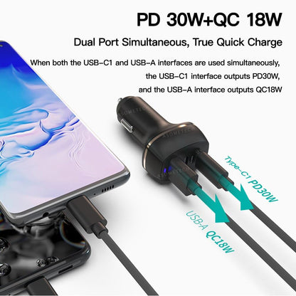 3-Port Car Charger USB-C 30W & QC3.0