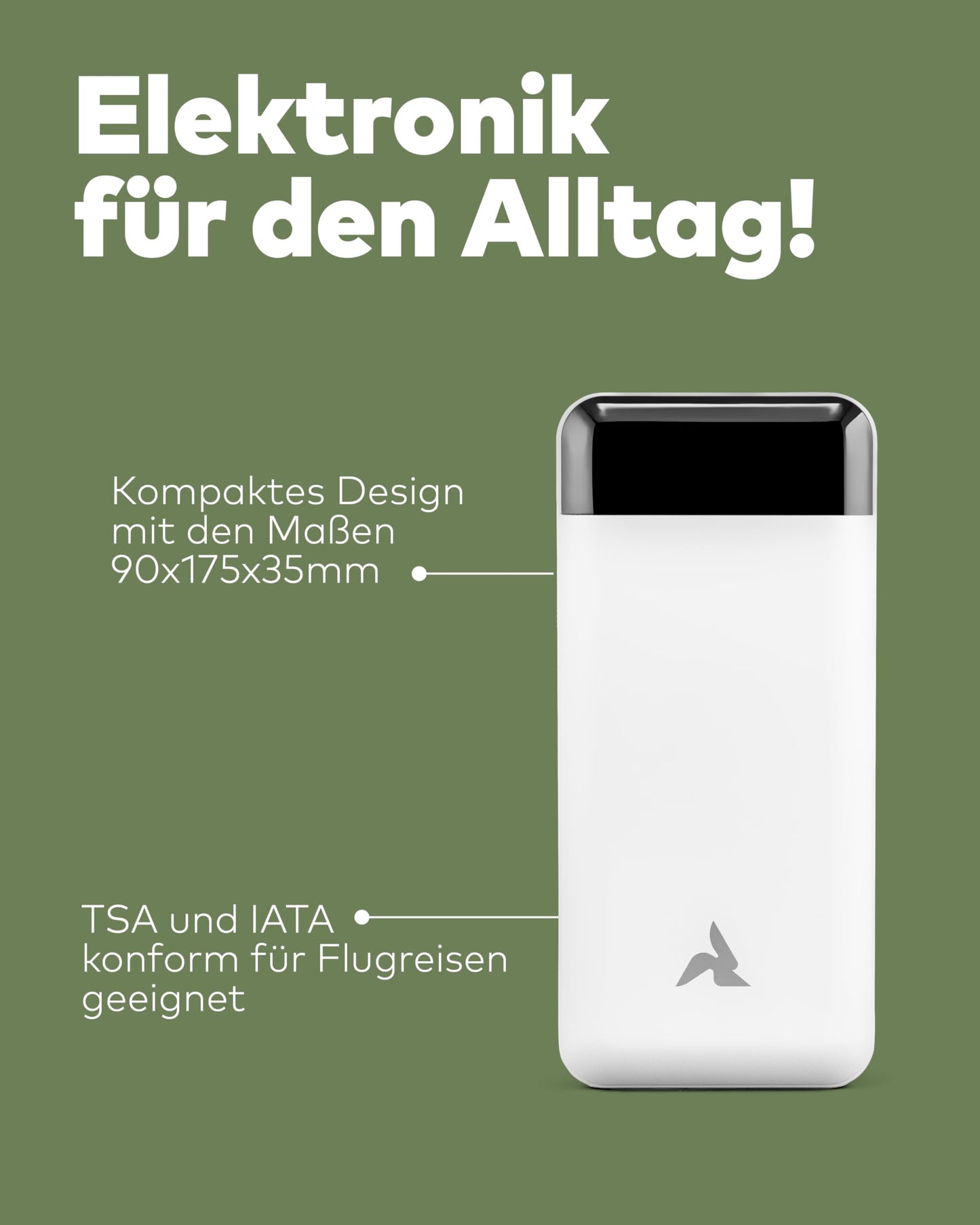 Powerbank 10.000mAh mit Kabel & LED weiß