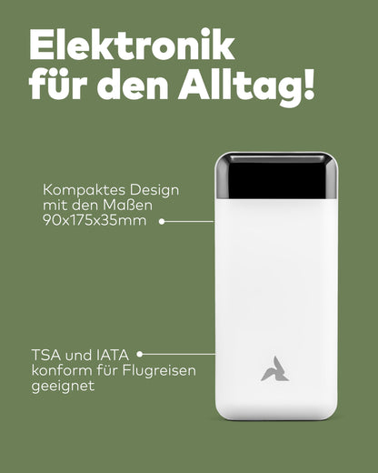 Powerbank 10.000mAh mit Kabel & LED weiß