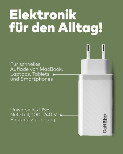 65W USB-C Schnellladegerät mit QC3.0 weiß