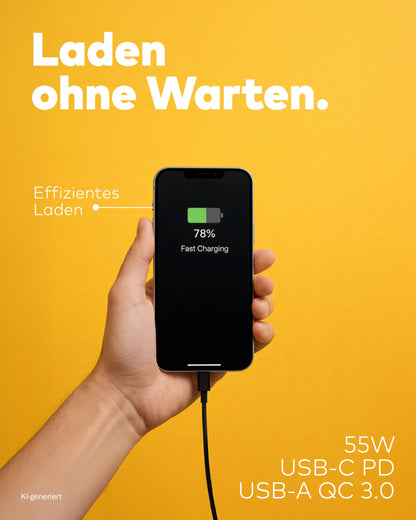 6-Port USB Ladegerät 55W mit USB-C & QC3.0 weiß