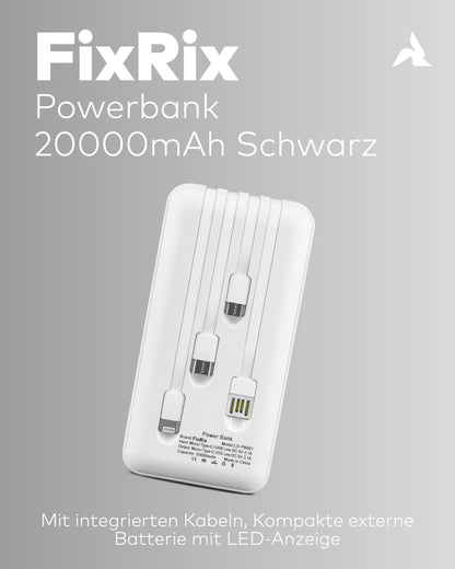 Powerbank 20.000mAh mit Kabel & LED weiß