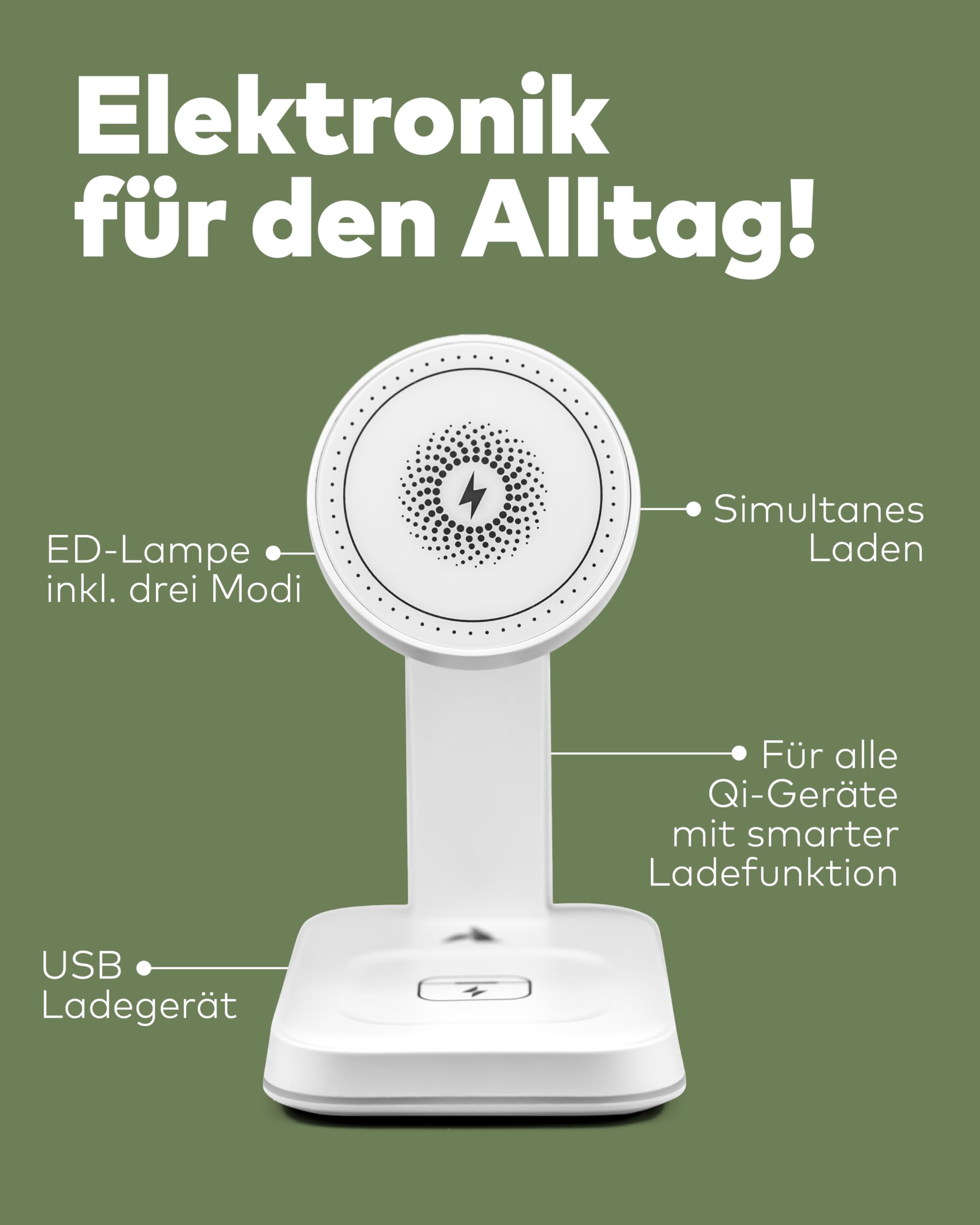 3in1 Qi-Ladestation 15W mit Lampe & Touch schwarz