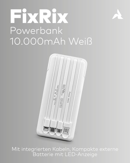 Powerbank 10.000mAh mit Kabel & LED weiß