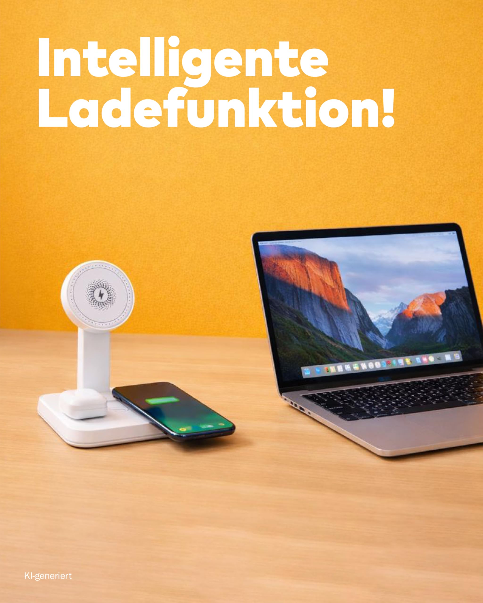 3in1 Qi-Ladestation 15W mit Lampe & Touch schwarz